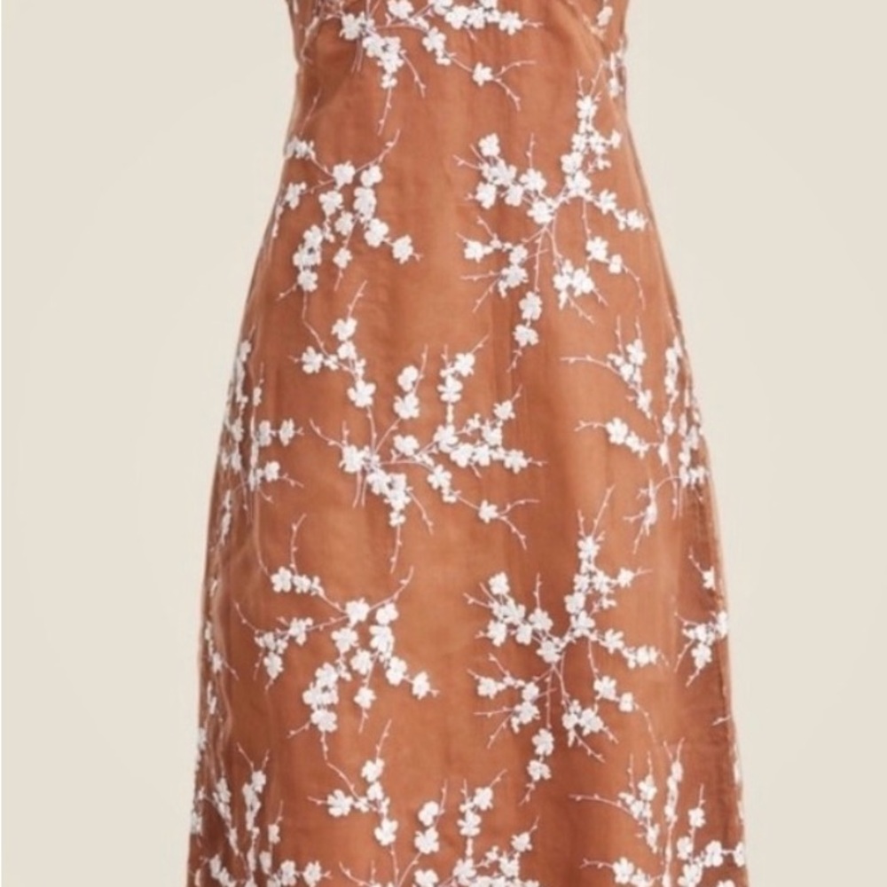 J. Crew Brown Midi Dress with White Floral Design